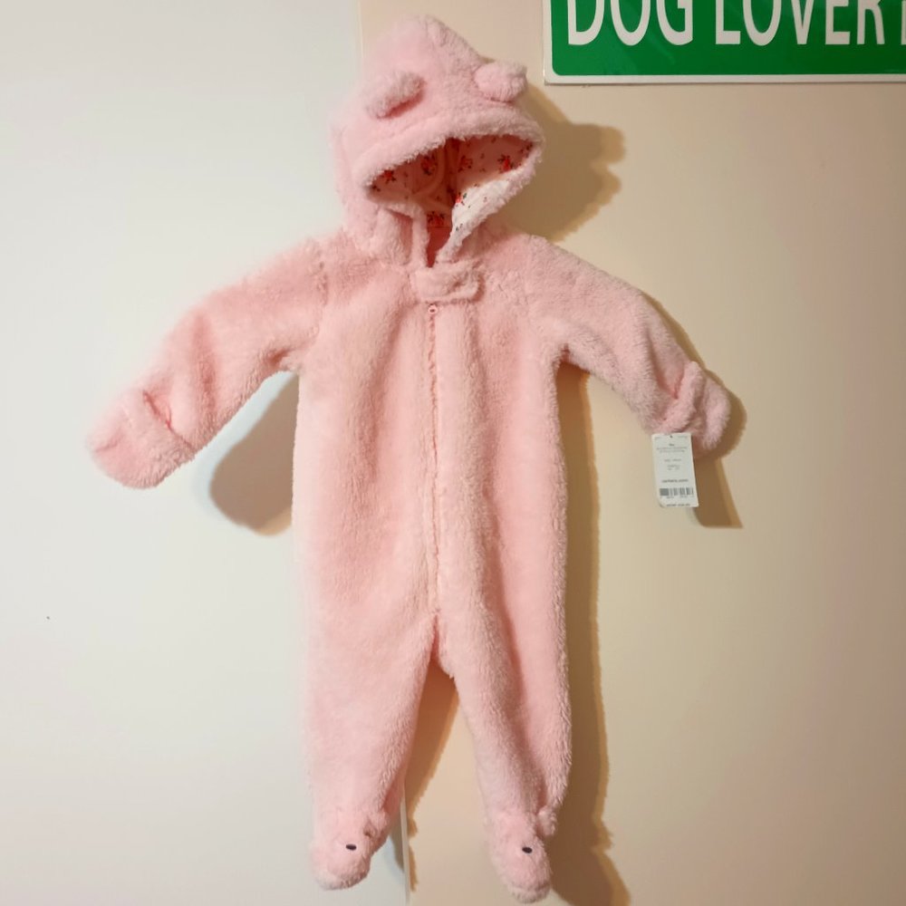 NWT ~ Carter's Baby Zip-Up Sherpa Pram in Pastel Pink for Girls (Size: 9 months)